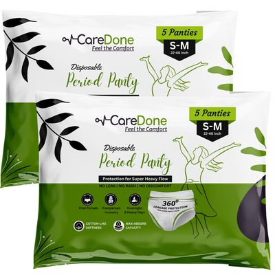 Caredone Disposable Period Panties for Women Leak Proof | 360 Protection | Overnight Comfort | Rash & Toxin Free | No Leakage | Seamless Fit | Period Panty for Heavy Flow (S-M, 10)