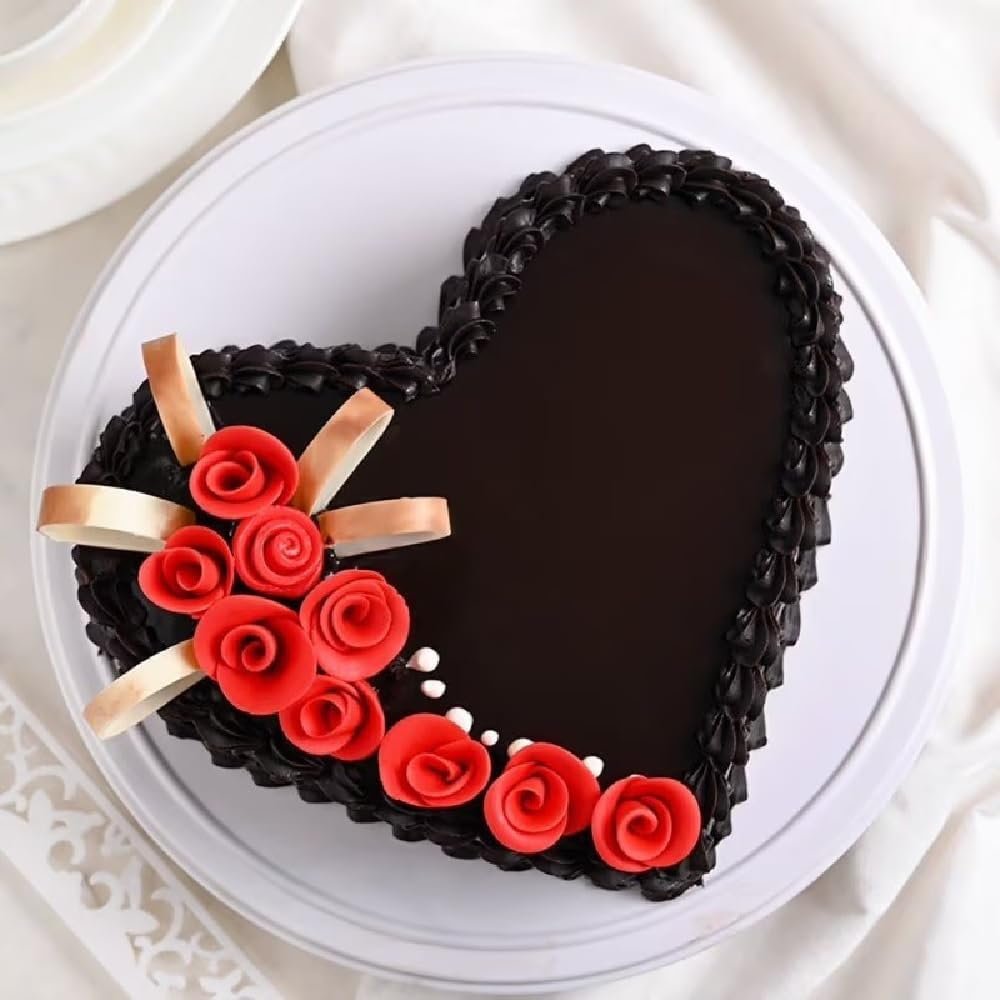 FlowerAura Delicious Silky Smooth Fresh Heart Shape Chocolate Cake Gift's For Birthday, Anniversary, Valentine's Day, Mother's Day, Christmas, Wedding (Same Day Delivery) (0.5Kg)