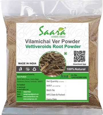 Saara HERBAL FRESH Vilamichai Ver Powder, 750g, Coleus Vettiveroides Root, Vilamichai Veru Root, Vettiveroides Root, Karuppu Vetiver Root, Iruvelli Root, Kuriveru Root Powder 750g