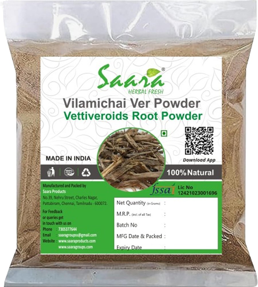 Saara HERBAL FRESH Vilamichai Ver Powder, 750g, Coleus Vettiveroides Root, Vilamichai Veru Root, Vettiveroides Root, Karuppu Vetiver Root, Iruvelli Root, Kuriveru Root Powder 750g