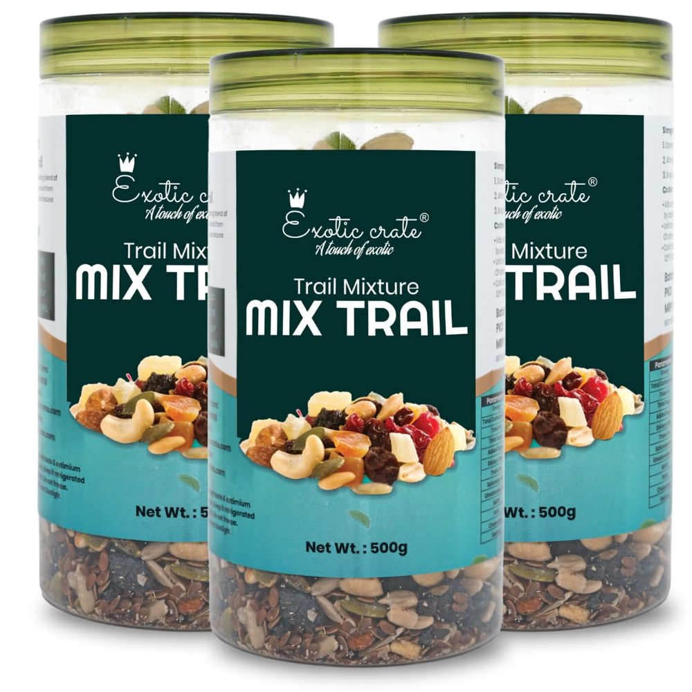 Exotic Crate Dry Fruits & Nuts Mix 500 g (Pack of 3) | Trail Mix with Almonds, Cashews, Pistachio, Walnut, Cranberries, Black & Green Raisins | Premium Healthy Snack for Home & Office