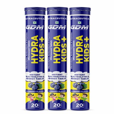 HYDRA KIDS + (ELECTROLYTES, ANTIOXIDANTS & VITAMINS) EFFERSVESCENT TABLETS (BLUEBERRY, PACK OF 60 TABLETS)
