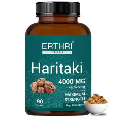 ERTHRI Haritaki Tablet - 4000mg, 90 tablets | Immunity Booster | Relieves Constipation | 100% Pure & Natural
