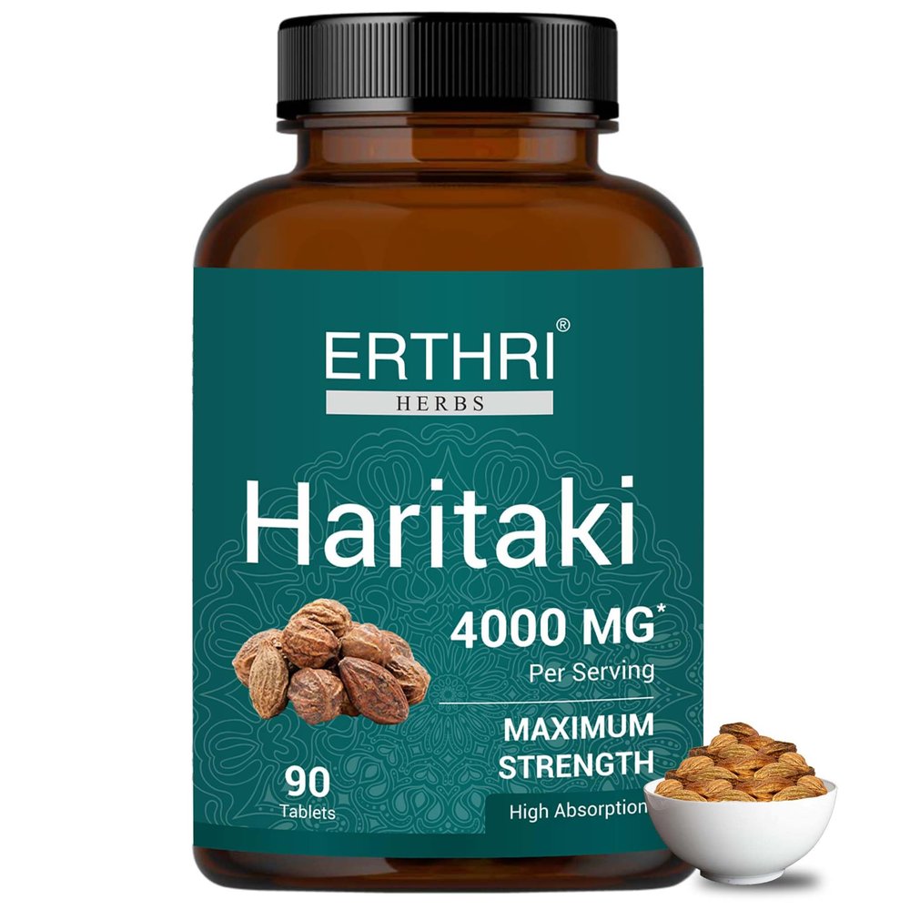 ERTHRI Haritaki Tablet - 4000mg, 90 tablets | Immunity Booster | Relieves Constipation | 100% Pure & Natural