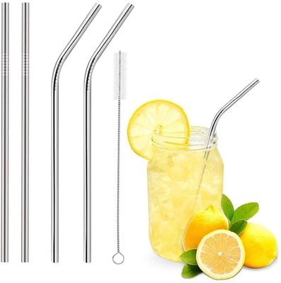 Chigssmile Reusable Stainless Steel Drinking Straw with Cleaning Brush Long Metal Straws for Drinking, Reusable Set of 5 (2 - Bend Pipe, 2- Long Straw, 1- Cleaning Brush)