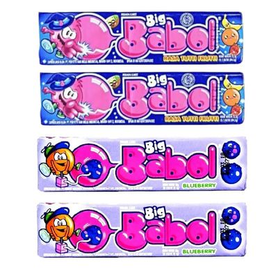 Big Babol Rasa Tutti Frutti Gum (Pack 2), Big Babol Rasa Blueberry Gum (Pack 2), (4 x 20g)