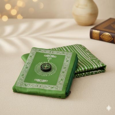 Portable Prayer Mat with Compass | Stability Corners and Pocket-Friendly Design | Available in 5 Colors (Green)