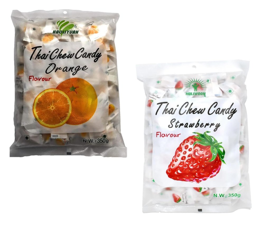 Haoliyuan Thai Chew Strawberry Candy and Thai Chew Orange Flavored Candy (2 x 350g)