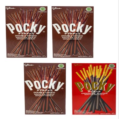 Pocky Double Choco Covered Biscuit Stick (Pack Of 3 * 47g) And Pocky Chocolate (Pack Of 1 * 45g)