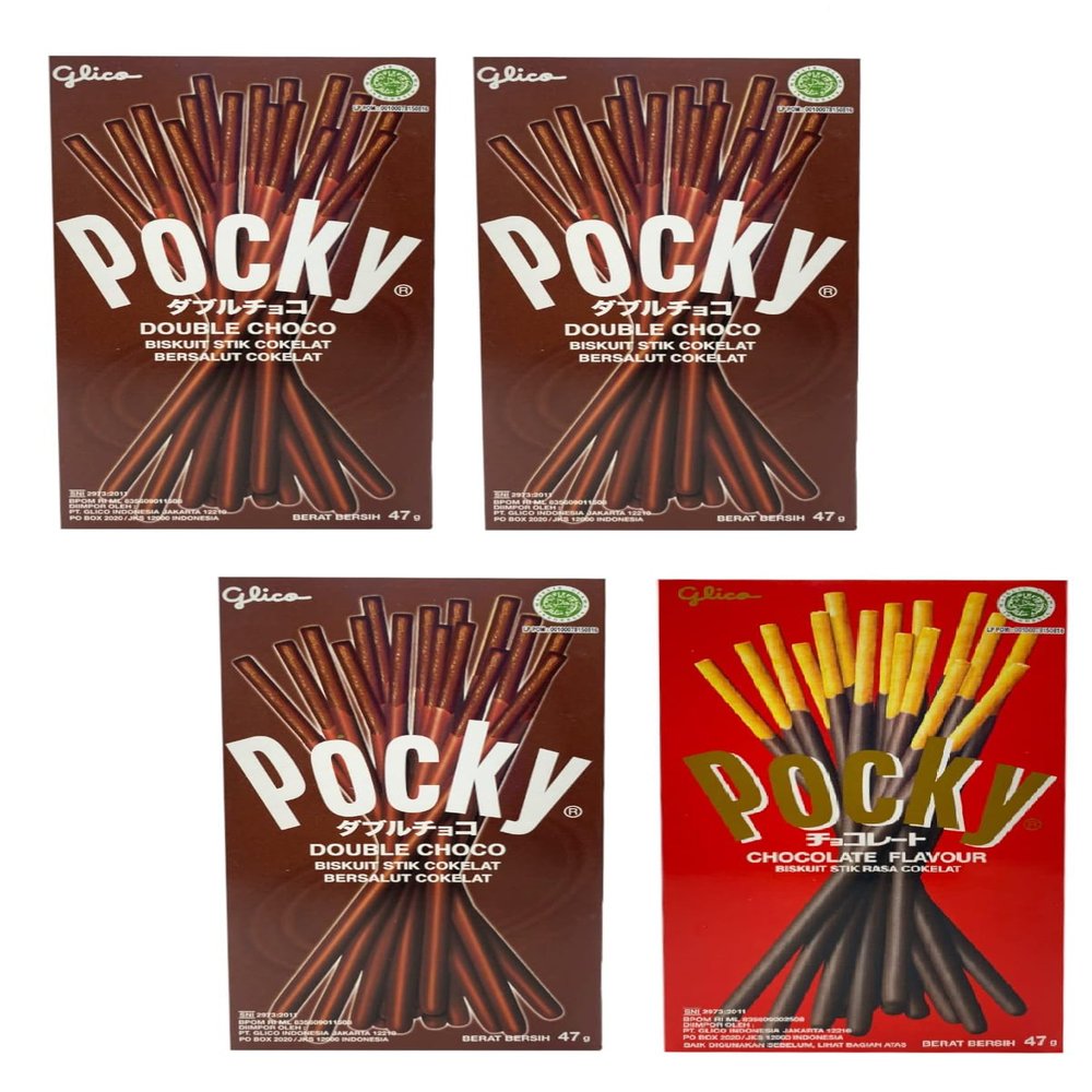 Pocky Double Choco Covered Biscuit Stick (Pack Of 3 * 47g) And Pocky Chocolate (Pack Of 1 * 45g)