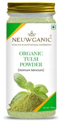 Neuwganic - Organic Tulsi Powder - Holy Basil Powder - India Organic and USDA Organic Certified - Ideal For Making Kadha, Tea & Chutney - 500 Gm