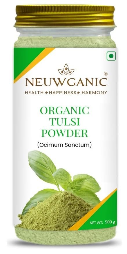 Neuwganic - Organic Tulsi Powder - Holy Basil Powder - India Organic and USDA Organic Certified - Ideal For Making Kadha, Tea & Chutney - 500 Gm