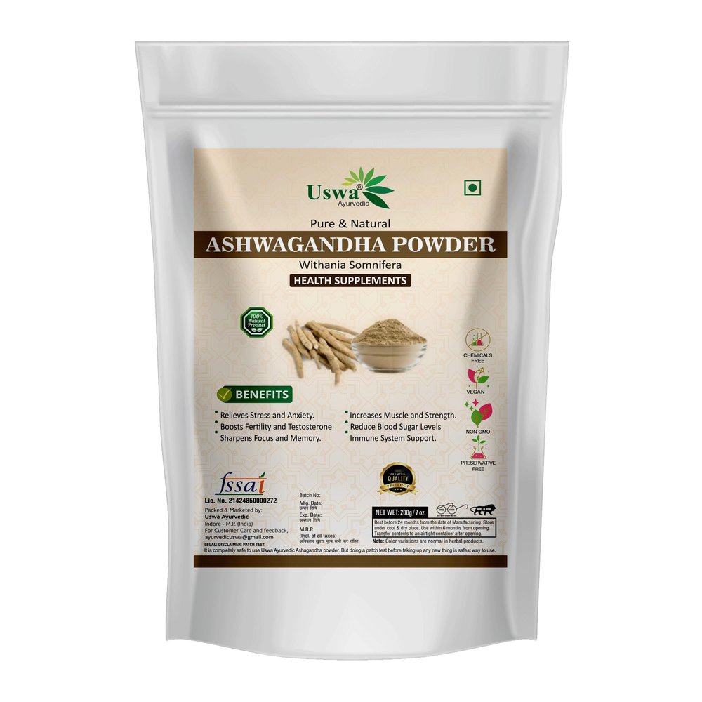 Uswa Ayurvedic Natural Ashwagandha Root Powder | 200gm | Support strength & energy, Extra Strength | Withania Somnifera |