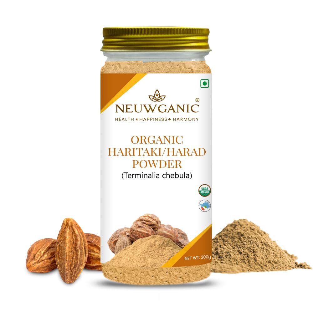 Neuwganic - Organic Harad Powder - Haritaki Powder - Inknut Powder - Useful for Dark Circles, Face, Skin & Healthy Digestion - 200 gm