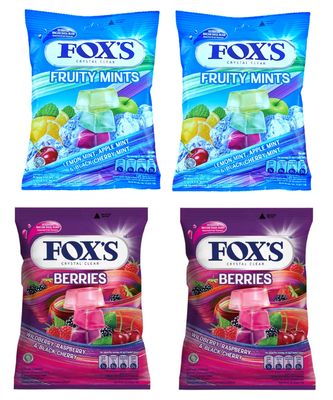 Astonished Retail Fox's Crystal Clear Fruity Mints Candy Pouch Pack Of 2, Berries Candy Pouch Pack Of 2, (90Grams X 4 Packs)