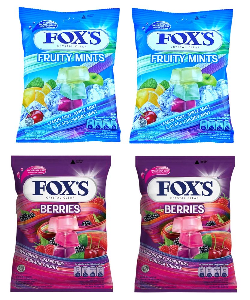 Astonished Retail Fox's Crystal Clear Fruity Mints Candy Pouch Pack Of 2, Berries Candy Pouch Pack Of 2, (90Grams X 4 Packs)