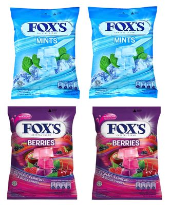 Astonished Retail Fox's Crystal Clear Mints Candy Pouch Pack Of 2, Berries Candy Pouch Pack Of 2,(90 Grams X 4 Packs)
