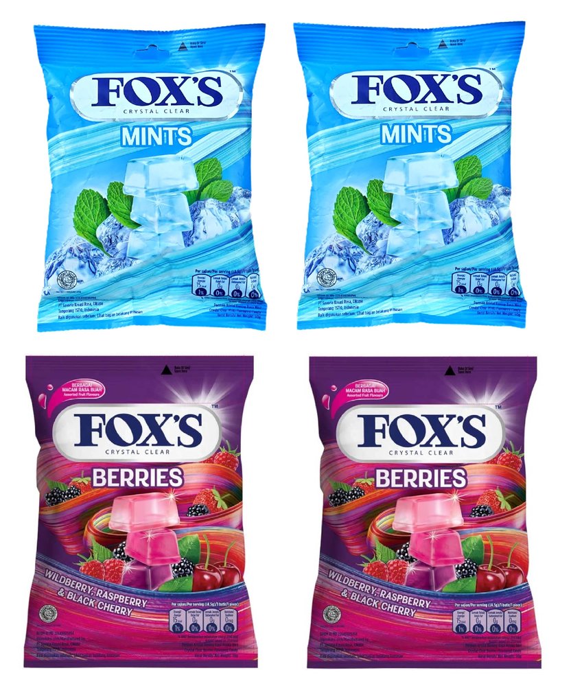 Astonished Retail Fox's Crystal Clear Mints Candy Pouch Pack Of 2, Berries Candy Pouch Pack Of 2,(90 Grams X 4 Packs)