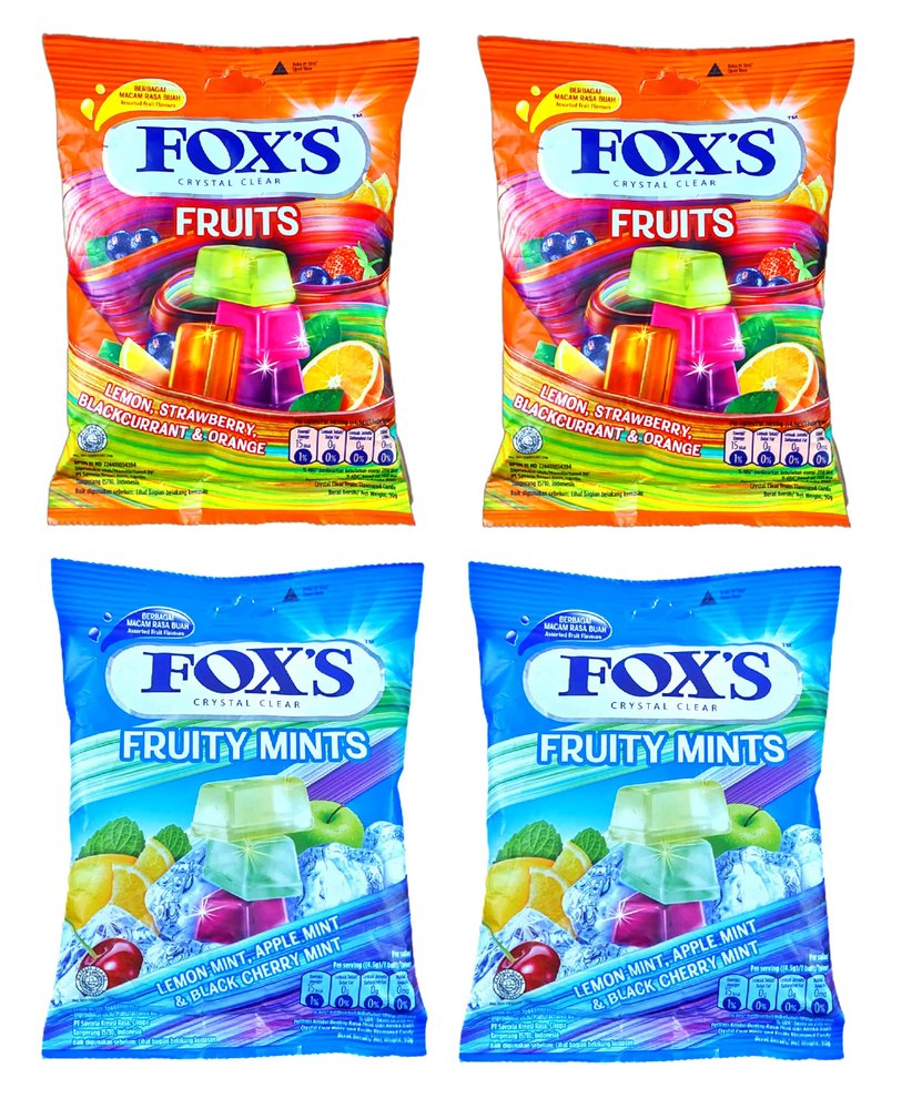 Astonished Retail Fox's Crystal Clear Fruity Mints Candy Pouch Pack Of 2, Fruits Candy Pouch Pack Of 2, (90 Grams X 4 Packs)