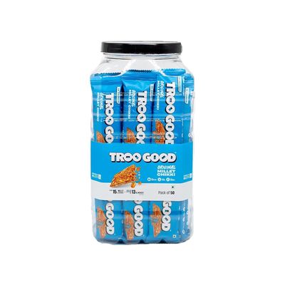TROOGOOD Millet Chikki Jar (50 Pcs, 15g Each 750g) | Rich in Fibre and Protein | No Added Preservatives and Colours | Sweets | Made with Jaggery | High Energy Nutrition Bars | Gajak