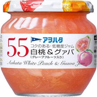 Aohata 55 White Peach & Guava Jam (with Grapefruit) 150g | Made in Japan | Japanese Self Closing Jam Bottle