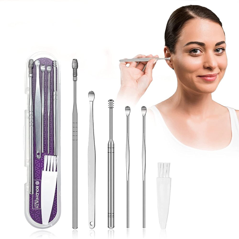 6in1 Ear Wax Cleaner - Ear Cleaner Tools Set with Storage Box - Ear Wax Remover Tool Kit with Ear Curette Cleaner and Spring Ear Buds Cleaner - 6 Pcs (Ear Cleaner 6Pcs)