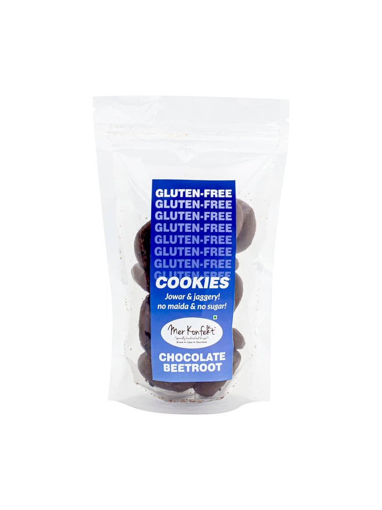 Mer Konfekt Millet Cookies - Chocolate Beetroot | Gluten-free, Jowar & Jaggery-Based | Vegetarian, No Sugar - 100 grams Each - (Pack of 4)