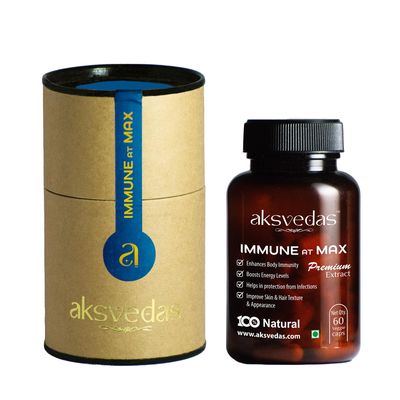 Aksvedas Immune At Max | Immunity Booster Capsules For Men And Women, Adults | Immunity Blend Of Ashwagandha, Amla, Tulsi, Aloe Vera | Plant Based Natural Supplements | (60 Tablets)
