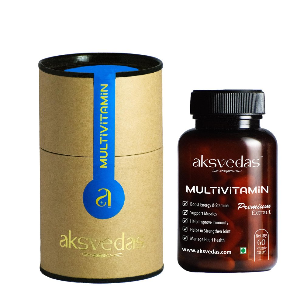 Aksvedas Multivitamin Capsule For Men And Women | Plant Based Natural Supplement For Energy Booster | Immunity Booster | Stamina Booster | (60 Multivitamin Tablets)