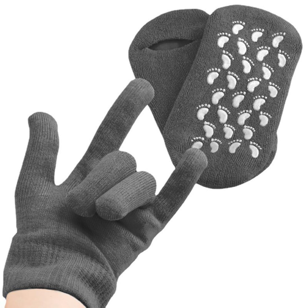 Maharsh Pink Soften Moisturising Spa Comfy Recovery Foot Hand Care Gel Socks and Gloves (Grey)