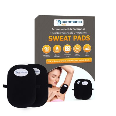 EcommerceHub Reusable Washable Sweat Pad, Pure Cotton Pad with Adjustable Strap, Fit to All, Sweat Absorb Pad, Underarms Sweat Protector, 1 Pair, Black Color