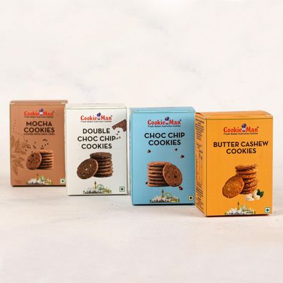 CookieMan Assorted Cookies Combo Pack  Pack of 4, 300g | Choco Chip, Butter Cashew, Mocha, Double Choco Chip | Premium Assorted Cookies, Perfect for Snacking