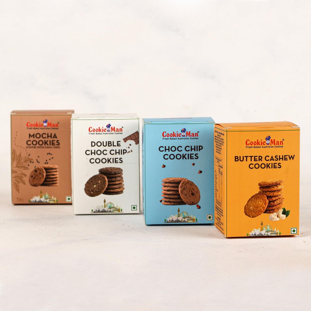 CookieMan Assorted Cookies Combo Pack  Pack of 4, 300g | Choco Chip, Butter Cashew, Mocha, Double Choco Chip | Premium Assorted Cookies, Perfect for Snacking