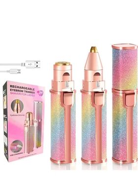 Facial Hair Removal for Women Man Electric Eyebrow Shaper Trimmer Eye Brow Hair Remover Perfect Painless Shaver Device Lady Face Razor Lip, Female Mustache Rechargeable Epilator (Rainbow)