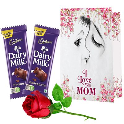Midiron Birthday celebration gift for women | Anniversary, Mother Day, grandmother | beautiful Mothers Day gift combo | Greeting Card and Artifical Rose, Chocolate bar