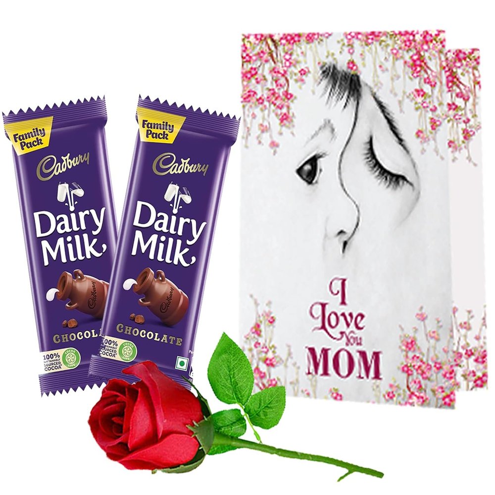 Midiron Birthday celebration gift for women | Anniversary, Mother Day, grandmother | beautiful Mothers Day gift combo | Greeting Card and Artifical Rose, Chocolate bar
