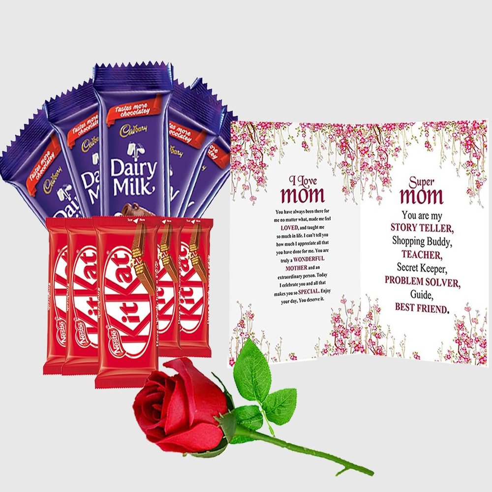 Midiron Artifical rose gift for grandmother/Mother | Anniversary, women's day, mother's Day Gifts|Mothers Day Combo| Greeting Card and Artifical Rose, chocolate bar (Pack of 10 piece)