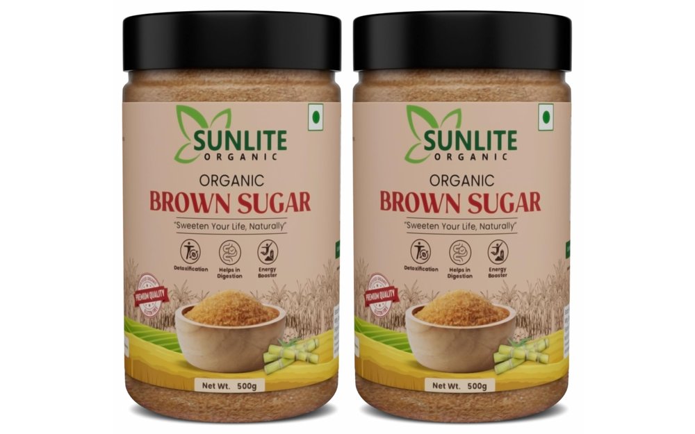 Sunlite Organic - Raw Organic Brown Sugar 1kg I Certified Organic, Unprocessed & Unrefined Raw Sugar for Baking I Rich Source of Minerals & Nutrients I Sulphurless Organic Sugar I 500gm Pack of 2