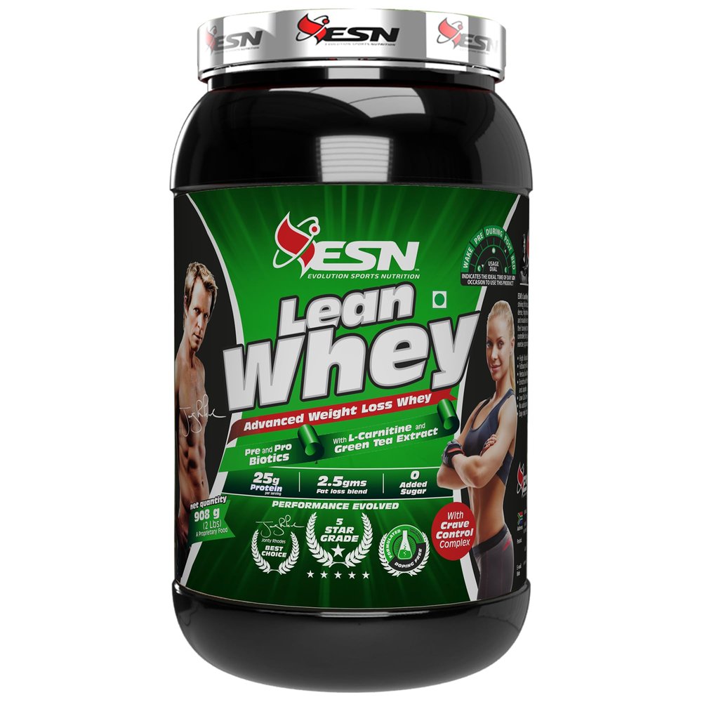 ESN Lean Whey Protein, 2lbs, Strawberry, 25g Protein, 200mg Green Tea Leaf Extract, 1g Acetyl L-carnitine Hcl, Increase Strength & Performance