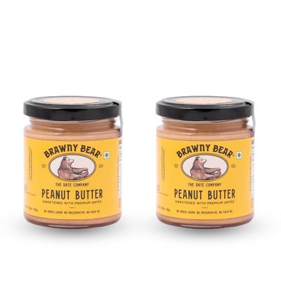 Brawny Bear Peanut Butter, 100% Natural Sweetened with Dates, Smooth Healthy Nut Butter with No Added Sugar and Preservatives, Low GI, Vegan, High in Protein Spread, Pack of 2 500 gm each