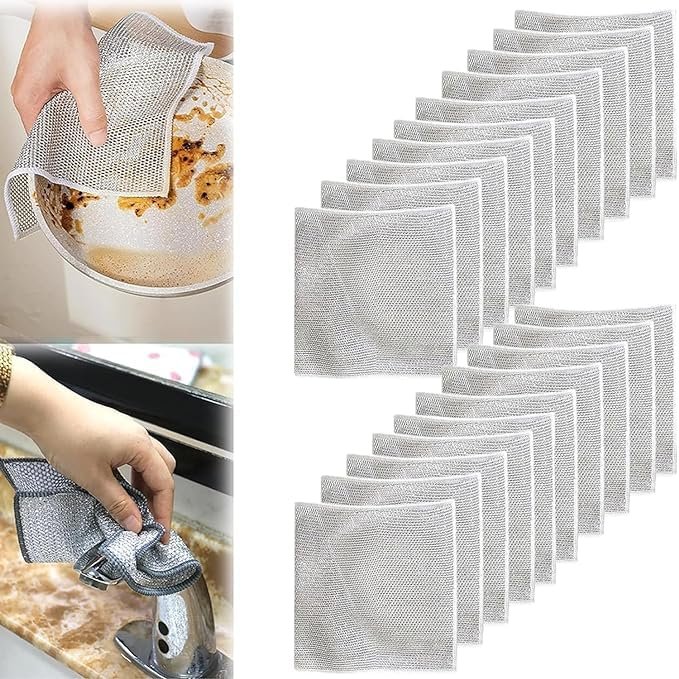 GOPSZOME Double Layer Scrubber, Anti-Scratch Scrubbing Pad for Cleaning Dishes & Sinks, Pots & Pans, Replace Kitchen Sponges, Reusable Multipurpose Steel Cloth Wire (Pack of 20).