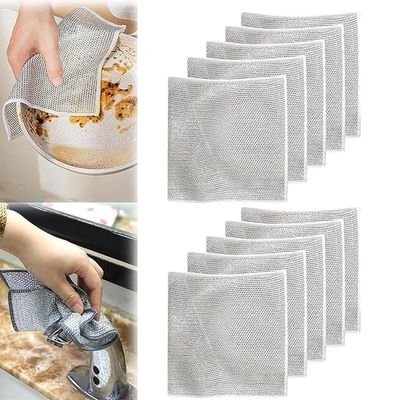 GOPSZOME Double Layer Scrubber, Anti-Scratch Scrubbing Pad for Cleaning Dishes & Sinks, Pots & Pans, Replace Kitchen Sponges, Reusable Multipurpose Steel Cloth Wire (Pack of 10).