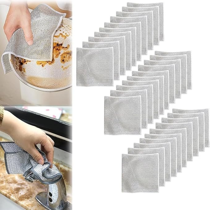 GOPSZOME Double Layer Scrubber, Anti-Scratch Scrubbing Pad for Cleaning Dishes & Sinks, Pots & Pans, Replace Kitchen Sponges, Reusable Multipurpose Steel Cloth Wire (Pack of 30).