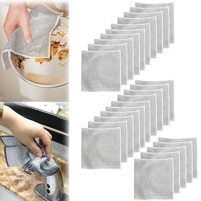 GOPSZOME Double Layer Scrubber, Anti-Scratch Scrubbing Pad for Cleaning Dishes & Sinks, Pots & Pans, Replace Kitchen Sponges, Reusable Multipurpose Steel Cloth Wire (Pack of 25).