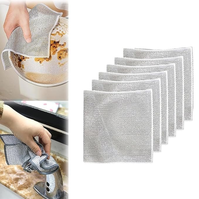 GOPSZOME Double Layer Scrubber, Anti-Scratch Scrubbing Pad for Cleaning Dishes & Sinks, Pots & Pans, Replace Kitchen Sponges, Reusable Multipurpose Steel Cloth Wire (Pack of 6).