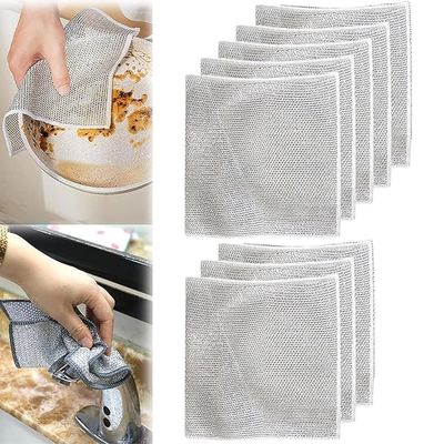 GOPSZOME Double Layer Scrubber, Anti-Scratch Scrubbing Pad for Cleaning Dishes & Sinks, Pots & Pans, Replace Kitchen Sponges, Reusable Multipurpose Steel Cloth Wire (Pack of 8).