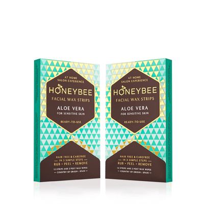 Honeybee Aloe Vera Facial Wax Strips | Waxing Strips for Women | For Upper Lips, Chin, Fingers & Toes | Hair Removal for Sensitive Skin | Pack of 2