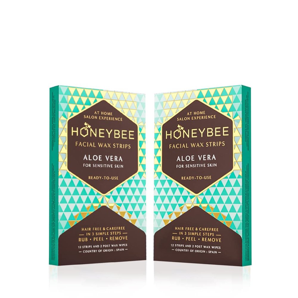 Honeybee Aloe Vera Facial Wax Strips | Waxing Strips for Women | For Upper Lips, Chin, Fingers & Toes | Hair Removal for Sensitive Skin | Pack of 2