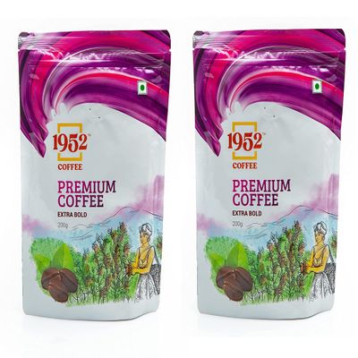 1952 Coffee Premium Coffee - 100% Ground Coffee, Indian Specialty Blend of Arabica and Robusta Coffee - 2 Packs of 200 Grams (Medium Roast)