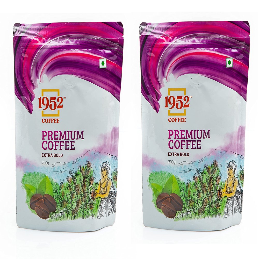 1952 Coffee Premium Coffee - 100% Ground Coffee, Indian Specialty Blend of Arabica and Robusta Coffee - 2 Packs of 200 Grams (Medium Roast)